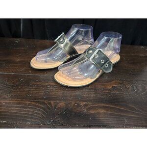 Anna Capri Black & Silver Thong Sandals With Adjustable Buckle/Sz. 7M